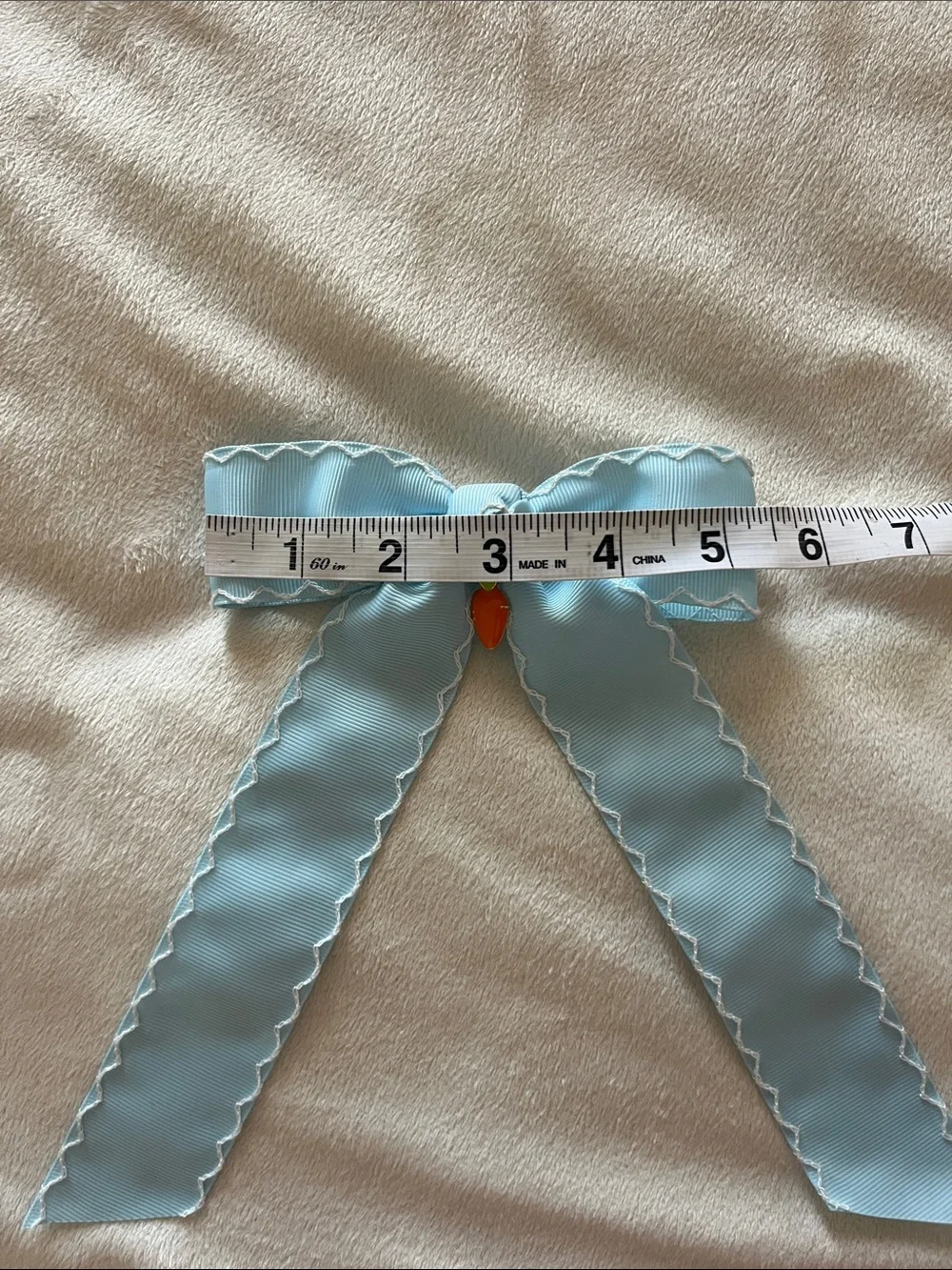 Light Blue Scalloped Ribbon Hair Bow with Orange Charm - Kids Accessories